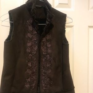 Brown embroidered fur vest